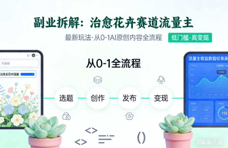 副业拆解：治愈花卉赛道流量主最新玩法，从0-1AI原创内容全流程-课程网