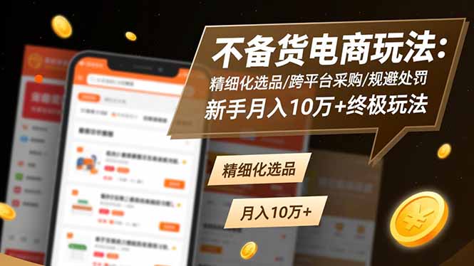 不备货电商玩法：精细化选品/跨平台采购/规避处罚，新手月入10万+终极玩法-课程网