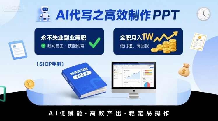 AI代写之高效制作PPT，永不失业副业兼职，全职月入1W【SOP手册】-课程网