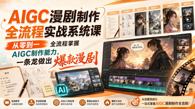 AIGC漫剧制作全流程实战系统课,从零到一全流程掌握AIGC制作能力,一条龙做出爆款漫剧 AIGC漫剧制作全流程实战系统课,从零到一全流程掌握AIGC制作能力,一条龙做出爆款漫剧