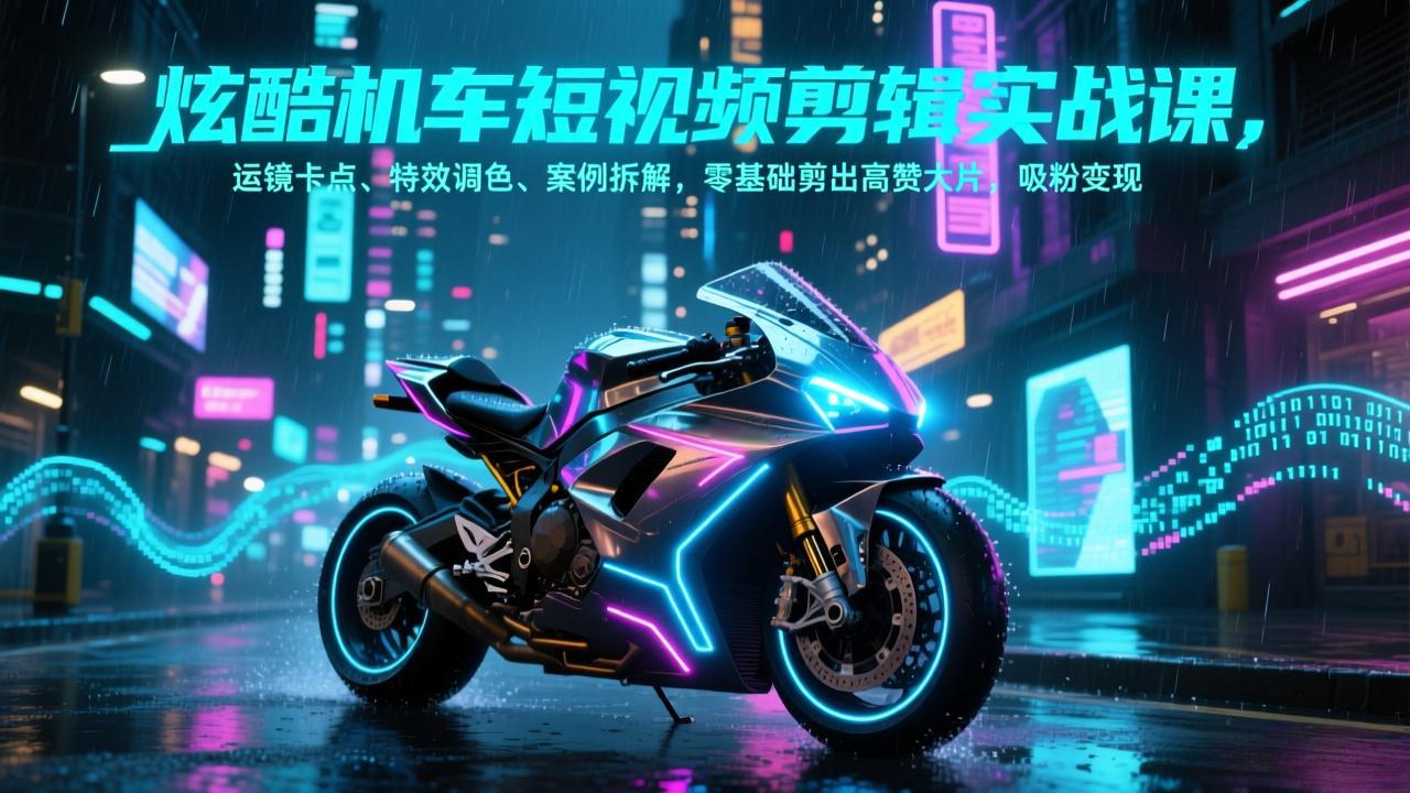 炫酷机车短视频剪辑实战课，运镜卡点、特效调色、案例拆解，零基础剪出高赞大片，吸粉变现-课程网