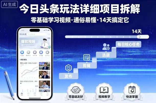 今日头条玩法详细项目拆解，零基础学习视频 通俗易懂 14天搞定它-课程网