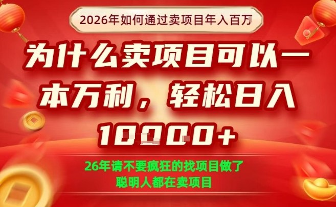 一单净利润1K+，26年想年入100个W，死磕卖项目就够了【揭秘】-课程网