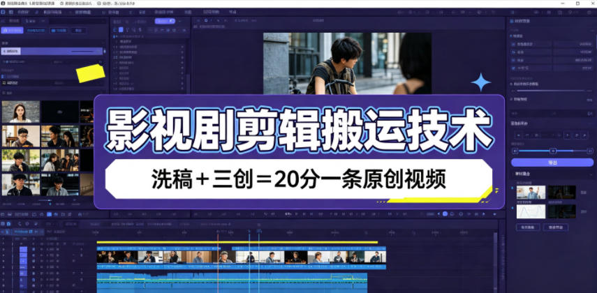 影视剧剪辑搬运技术，洗稿+三创=20分一条原创视频-课程网