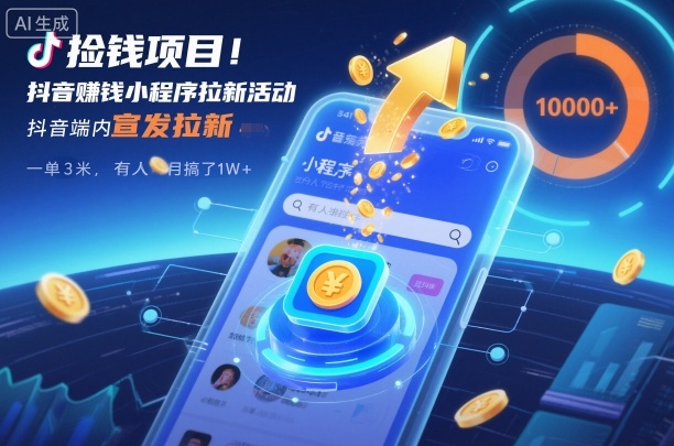 捡钱项目！抖音賺钱小程序拉新活动，抖音端内宣发拉新，一单3米，有人半个月搞了1W+-课程网