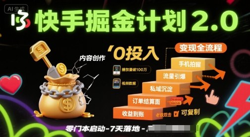 快手掘金计划2.0，快手电商变现全流程，简单可复制，0投入-课程网