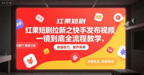 红果短剧拉新之快手发布视频一镜到底全流程教学，拉新1个最高12块，收益给力，操作简单-课程网