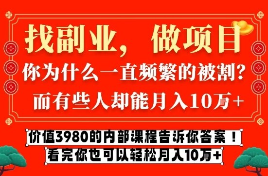 价值3980的网创内部课程，告诉你互联网创业月入10个W的秘密【揭秘】-课程网