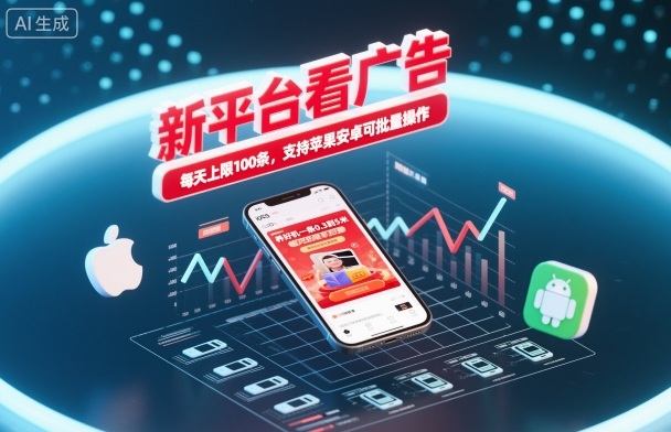 新平台看广告，养好机一条0.3到5米，每天上限100条，支持苹果安卓可批量操作-课程网