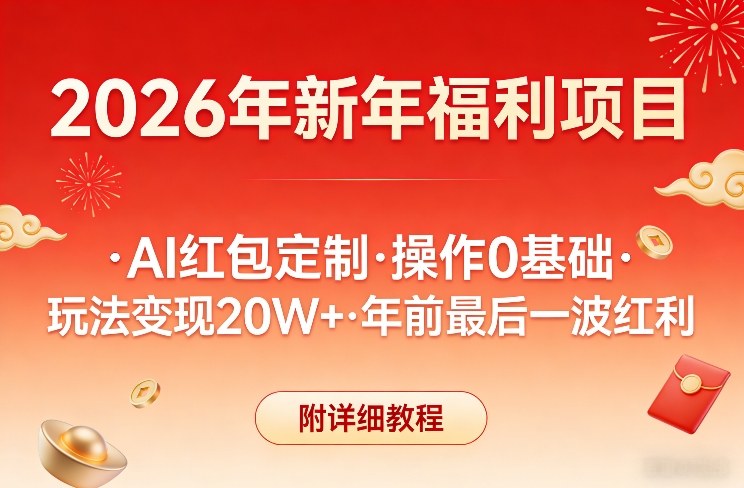 新年福利项目，AI红包定制，操作0基础，玩法变现20W+年前最后一波红利，附详细教程-课程网