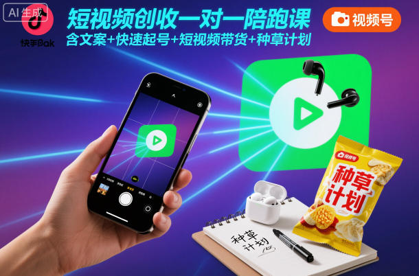 短视频创收一对一陪跑课，含文案+快速起号+短视频带货+种草计划-课程网