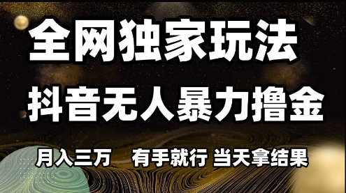 全网独家玩法抖音无人暴力撸金，月入3W，有手就行，当天拿结果【揭秘】-课程网