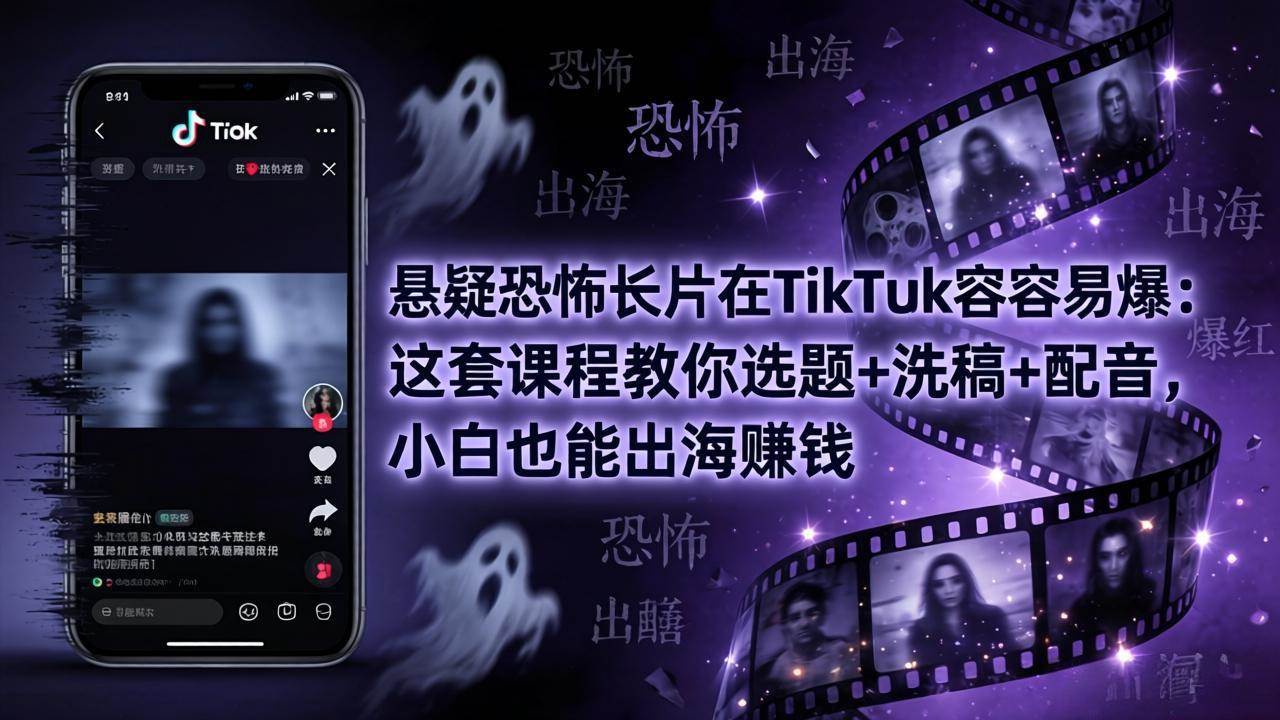 （18220期）悬疑恐怖长片在TikTok最容易爆：这套课程教你选题+洗稿+配音，小白也能出海赚钱-课程网