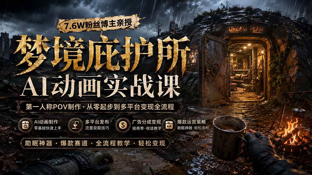 （19886期）梦境庇护所AI动画实战课：7.6W粉丝博主亲授第一人称POV制作，从零起步到多平台发布变现全流程-课程网