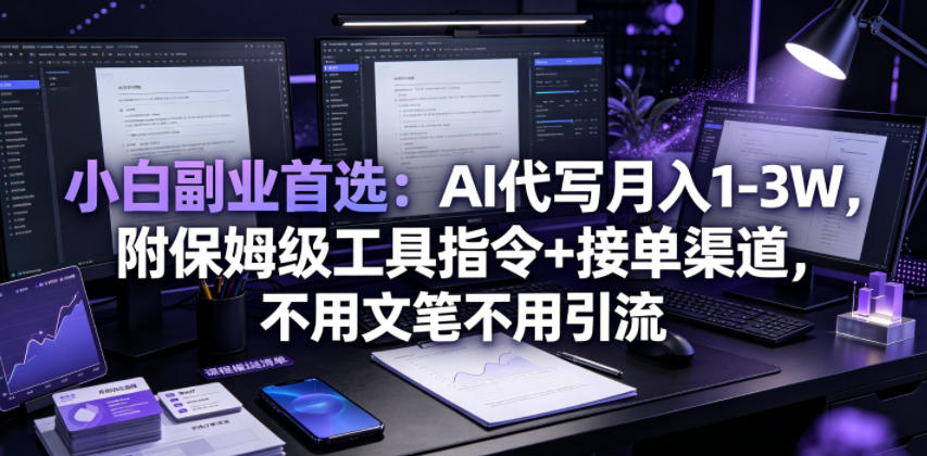 小白副业首选：AI代写月入1-3W，附保姆级工具指令+接单渠道，不用文笔不用引流【揭秘】-课程网