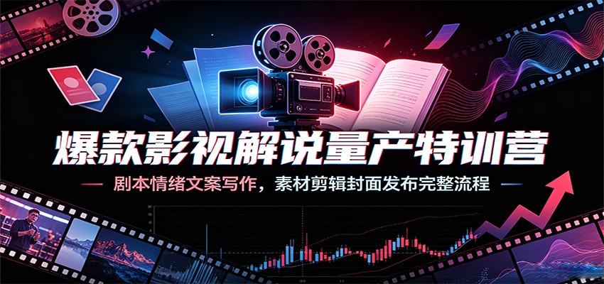爆款影视解说量产特训营：剧本情绪文案写作，素材剪辑封面发布完整流程-课程网