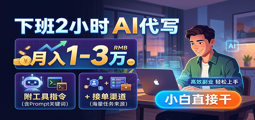 下班2小时AI代写，月入1-3万，附工具指令+接单渠道，小白直接干-课程网