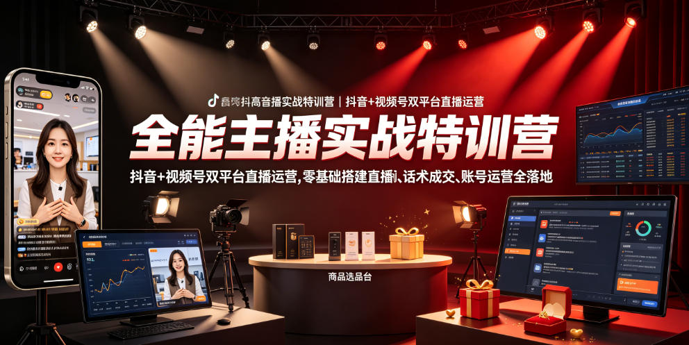 全能主播实战特训营｜抖音+视频号双平台直播运营，零基础搭建直播间、精准选品、话术成交、账号运营全落地-课程网