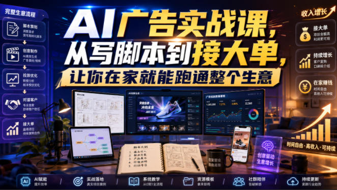 AI广告实战课，从写脚本到接大单，让你在家就能跑通整个生意【原创双语字幕】-课程网