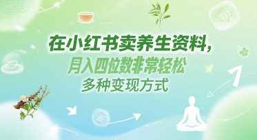 在小红书卖养生资料，月入四位数非常轻松，多种变现方式-课程网
