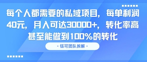 每个人都需要的私域项目，每单利润40米，月入可达3W+，转化率高 甚至能做到100%的转化-课程网