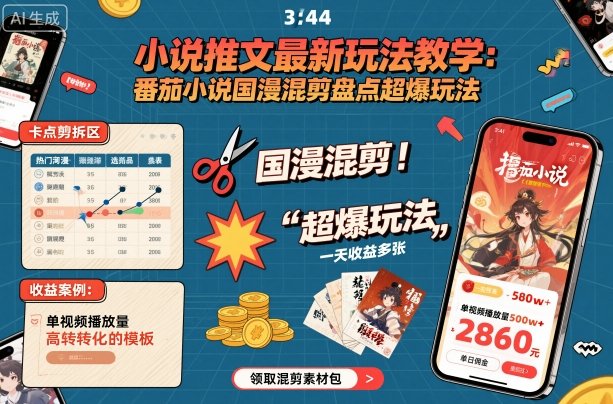 小说推文最新玩法教学，番茄小说国漫混剪盘点超爆玩法，全程干货，一天收益多张-课程网