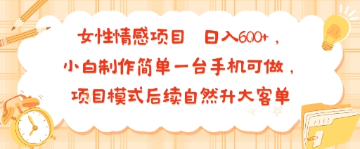 女性情感项目 小白制作简单一台手机可做 项目模式后续自然升大客单 日入6张-课程网