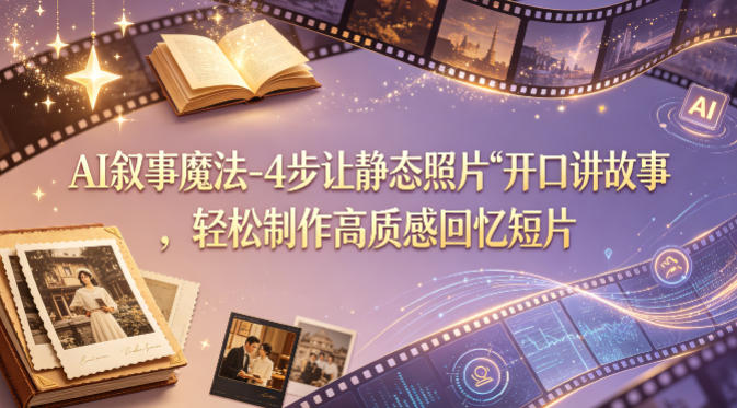 AI叙事魔法-4步让静态照片“开口讲故事”，轻松制作高质感回忆短片-课程网