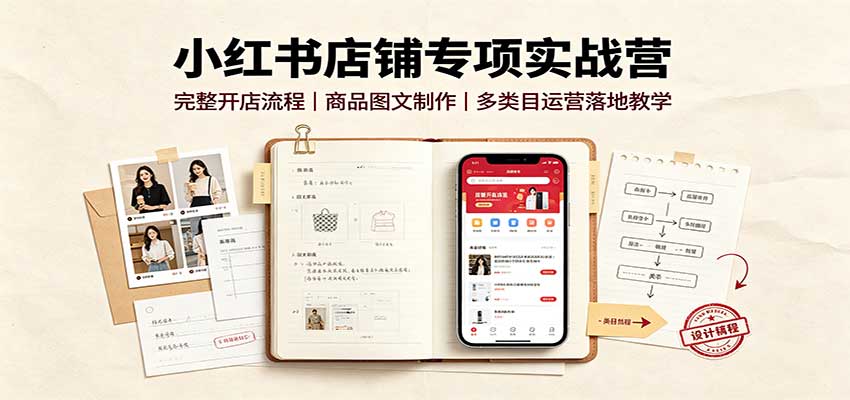 小红书店铺专项实战营：完整开店流程，商品图文制作，多类目运营落地教学-课程网