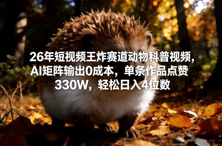 26年短视频王炸赛道动物科普视频，AI矩阵输出0成本，单条作品点赞330W，轻松日入4位数-课程网