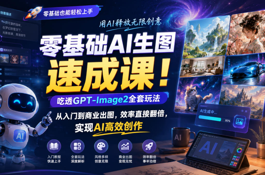 零基础AI生图速成课！吃透GPT-Image2全套玩法，从入门到商业出图，效率直接翻倍，实现AI高效创作-课程网