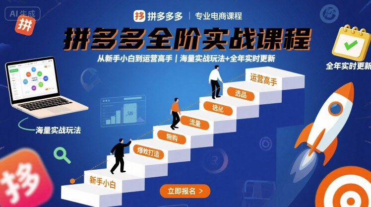 拼多多全阶实战课程，从新手小白到运营高手，海量实战玩法+全年实时更新【2025年10月更新】-课程网