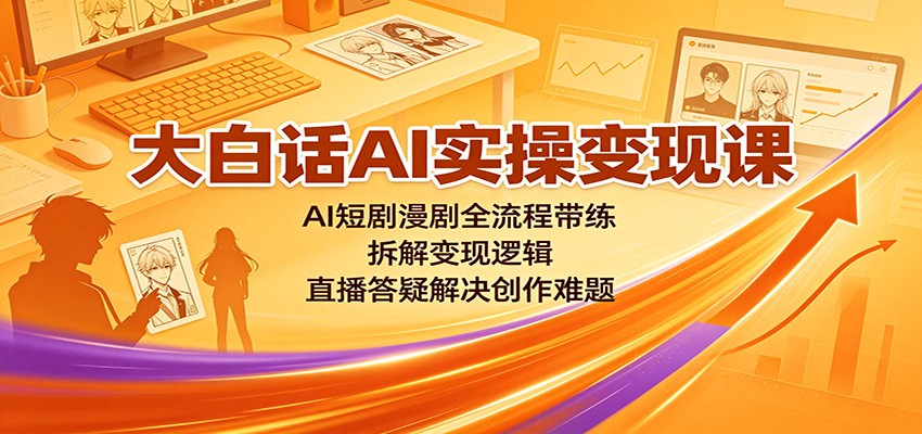 大白话AI实操变现课：AI短剧漫剧全流程带练，拆解变现逻辑，直播答疑解决创作难题-课程网