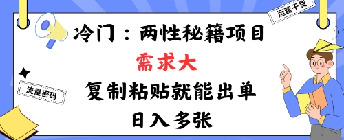冷门赛道：两性秘籍项目，需求大，靠复制粘贴就能出单，日入多张-课程网