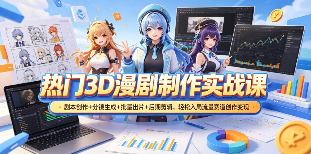 热门3D漫剧制作实战课，剧本创作+分镜生成+批量出片+后期剪辑，轻松入局流量赛道创作变现-课程网