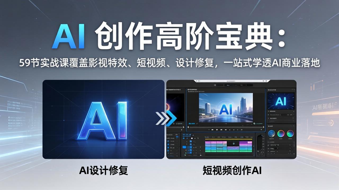 AI 创作高阶宝典：59节实战课覆盖影视特效、短视频、设计修复，一站式学透AI商业落地-课程网