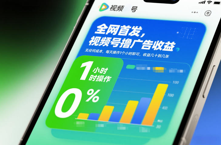 全网首发，视频号撸广告收益，无任何成本，每天操作1个小时即可，收益几十到几张-课程网