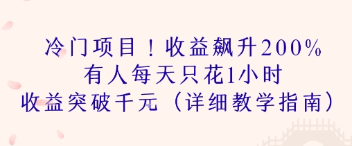 冷门项目！收益飙升200% 有人每天只花1小时 收益突破1k(详细教学指南)-课程网