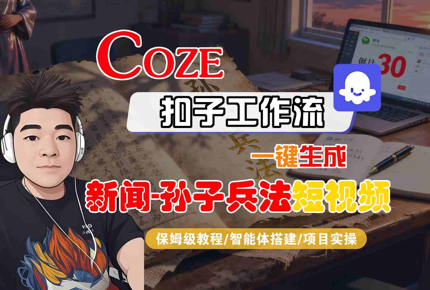 Coze扣子智能体工作流一键生成“新闻-孙子兵法“短视频，全流程保姆级教学-课程网
