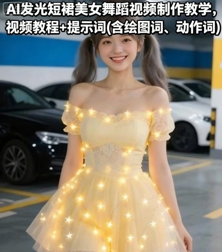 AI发光短裙美女舞蹈视频制作教学，视频教程+提示词(含绘图词、动作词)-课程网