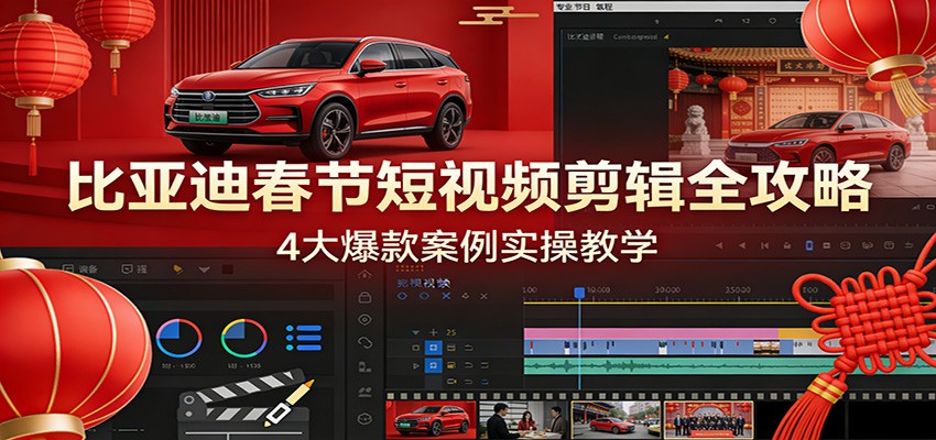 比亚迪春节短视频剪辑全攻略，4大爆款案例实操教学-课程网