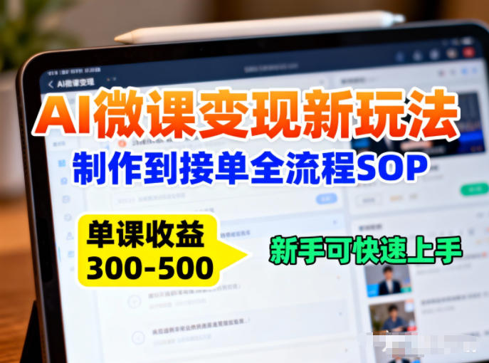 AI微课变现新玩法：制作到接单全流程SOP，单课收益3-5张，新手可快速上手-课程网