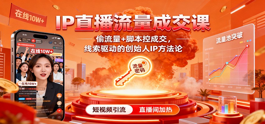 IP直播流量成交课：偷流量+脚本控成交，线索驱动的创始人IP方法论-课程网