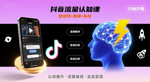 抖音流量认知课，短视频+直播+私域，认知提升，闪电开悟-课程网