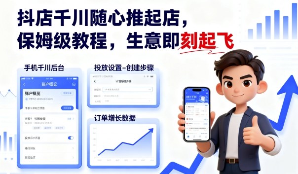 抖店千川随心推起店，保姆级教程，生意即刻起飞-课程网