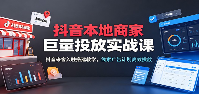 抖音本地商家巨量投放实战课：抖音来客入驻搭建教学，线索广告计划高效投放-课程网