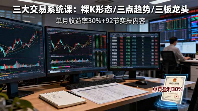 三大交易系统课：裸K形态/三点趋势/三板体系，单月收益率30%+92节实操内容-课程网