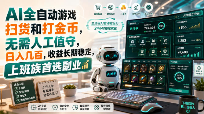 AI全自动游戏扫货和打金币，无需人工值守，日入几百，收益长期稳定，上班族首选副业【揭秘】-课程网