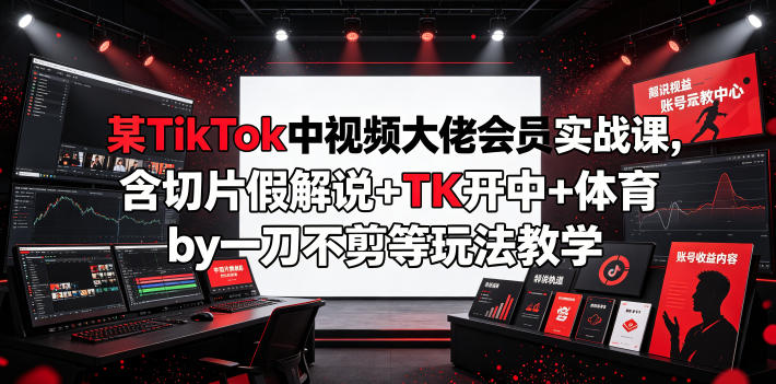 某TikTok中视频大佬会员实战课，含切片假解说+TK开中+体育by一刀不剪等玩法教学-课程网