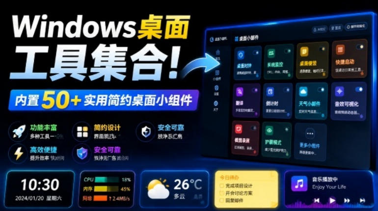 Windows桌面工具集合！内置50+实用简约桌面小组件，含截图、录屏、翻译、天气等，多秘工具箱-课程网